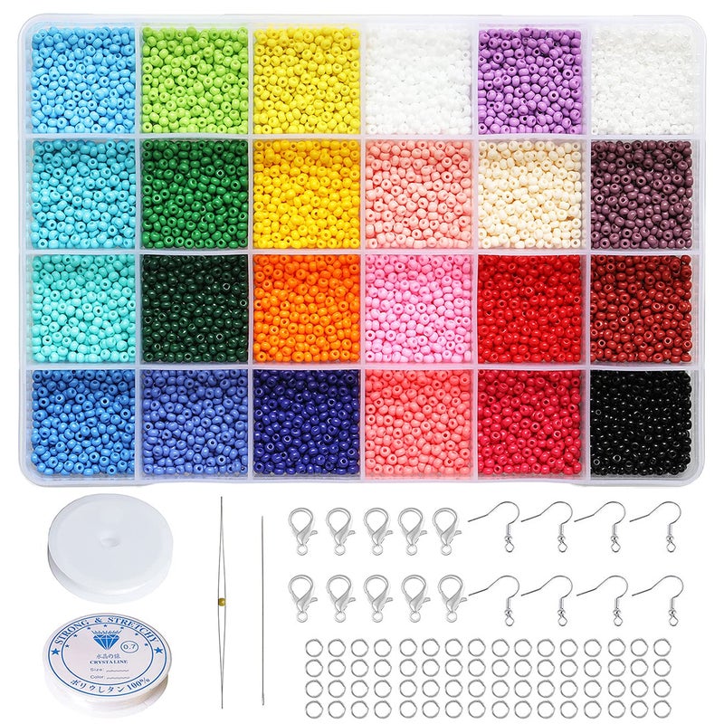 BALABEAD 3mm Round Size Almost Uniform Glass Seed Beads with Beading Kit, About 7800pcs in Box 24 Multicolor Assortment Size 8/0 Craft Seed Beads for Jewelry Making,(about 325pcs/Color, 24 Colors) - Image 1